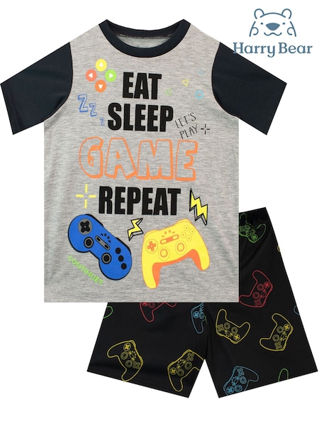 Harry Bear Grey Eat Sleep Game Repeat Short Pyjamas (E09320) | £13
