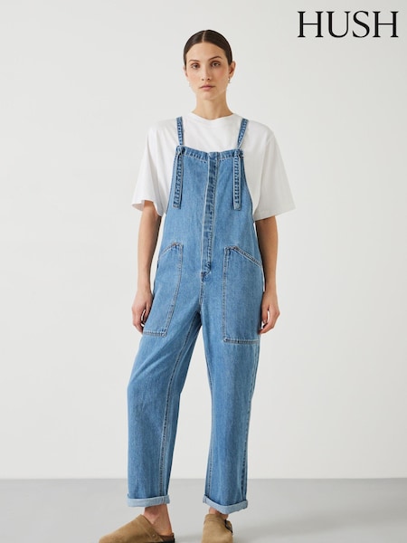Hush Blue 100% Cotton Ellie Denim Cropped Dungarees (E09417) | £89
