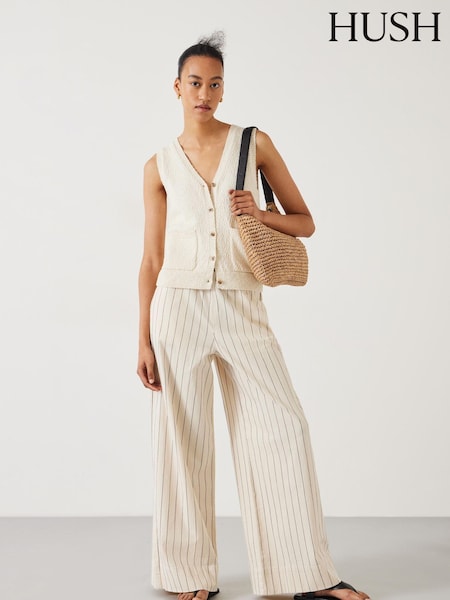 Hush Black Elissia Striped Wide Leg Trousers (E09605) | £75