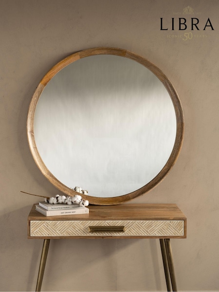 Libra Interiors Natural Leon Round Solid Wood Large Mirror (E10037) | £499