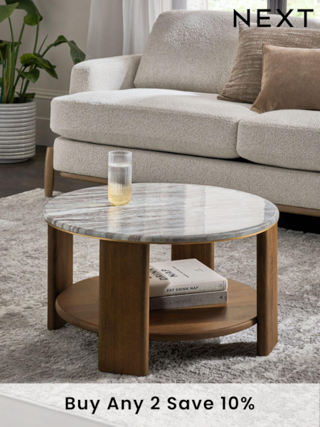 Dark Chester Marble Mango Wood Round Coffee Table (E10212) | £575
