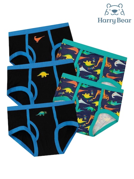 Harry Bear Black Dinosuar 100% Cotton Underwear 5 Pack (E10356) | £13