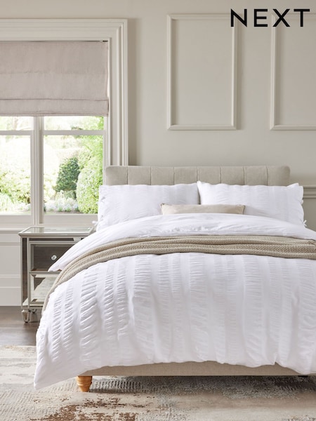 White 100% Cotton Seersucker 200 Thread Count Duvet Cover and Pillowcase Set (E10391) | £55 - £85