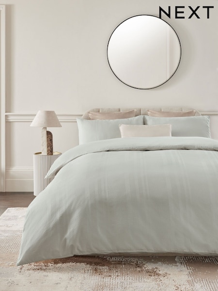 Green Sage 100% Cotton Waffle 300 Thread Count Sateen Duvet Cover and Pillowcase Set (E10392) | £55 - £85