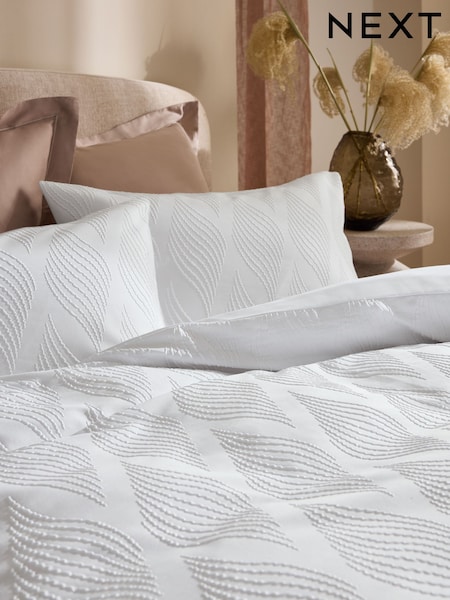 White Wave Embossed Duvet Cover and Pillowcase Set (E10394) | £28 - £58