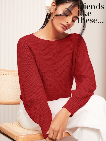 Friends Like These Red Petite Slash Neck Jumper (E10439) | £34
