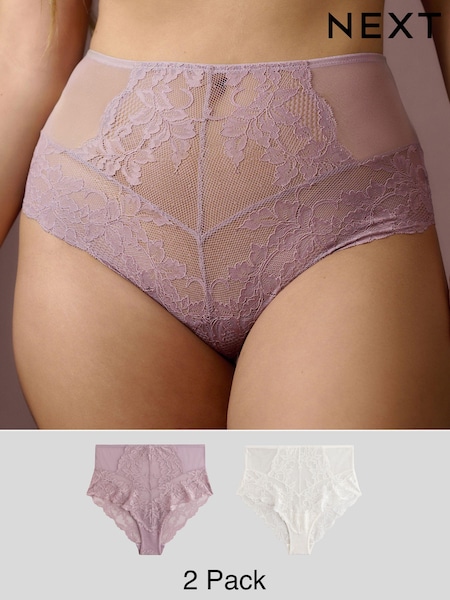 Mauve Purple High Rise Lace Knickers 2 Pack (E10770) | £18