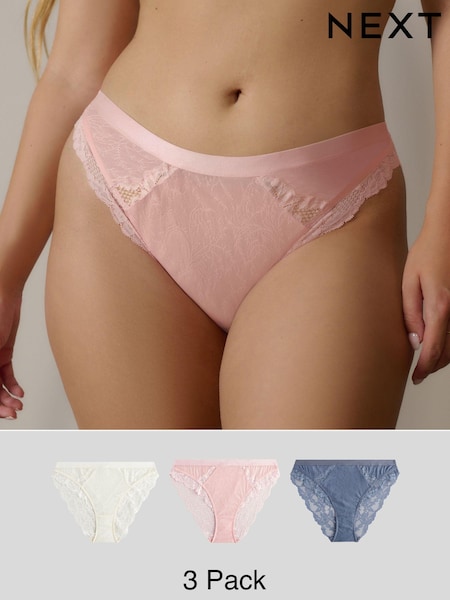 Navy/Pink/Cream High Leg Lace Trim Knickers 3 Pack (E10779) | £28
