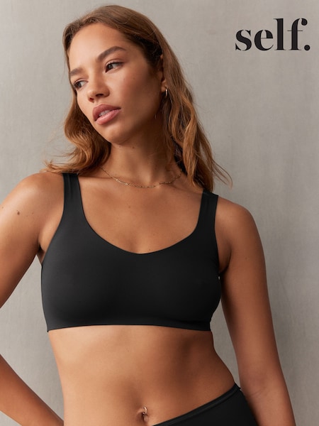 self. Black V-Neckline Smoothing Crop Bra (E10783) | £16