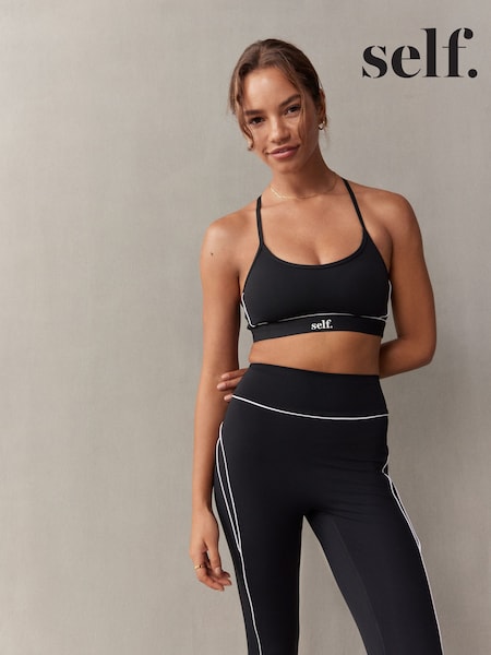 self. Black Strappy Non Wire Sports Bra (E10785) | £18