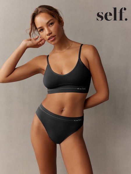 self. Black Strappy Seamfree Logo Bralette (E10788) | £14