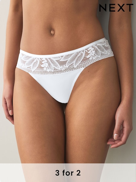 White Thong Lace And Microfibre Knickers (E10838) | £7