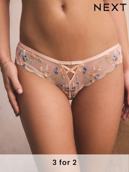 Nude Premium Floral Print Embroidery Knickers (E10853) | £14