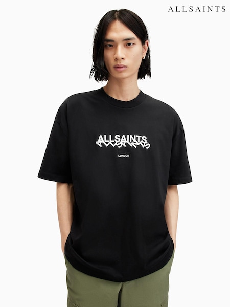 AllSaints Black Slanted Crew Neck T-Shirt (E10996) | £55