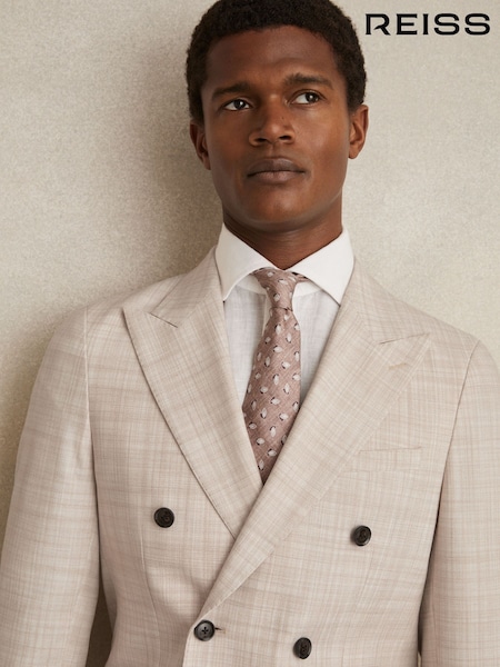 Reiss Stone Oe Belmondo Double-Breasted Check Suit Blazer Regular-Fit (E11034) | £218