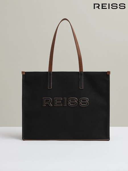 Reiss Black Lola Canvas Logo Tote Bag (E11071) | £98