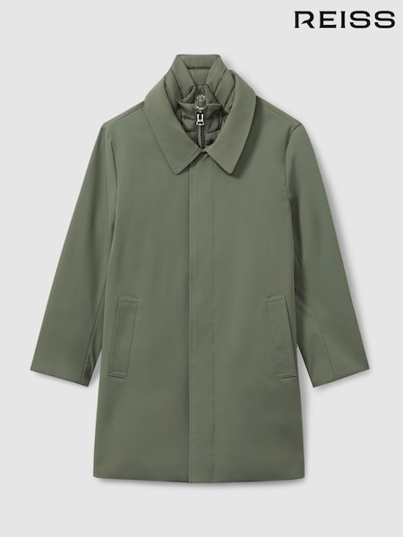 Reiss Sage Green Logan Gabardine Coat with Removable Gilet (E11114) | £40