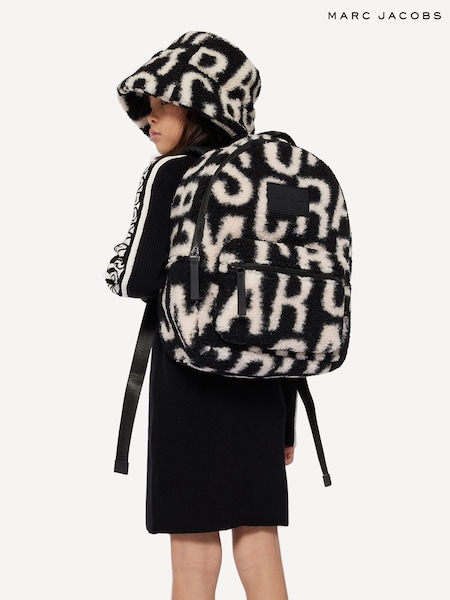 Marc Jacobs All Over Logo Faux Shearling Black Backpack (E11263) | £125