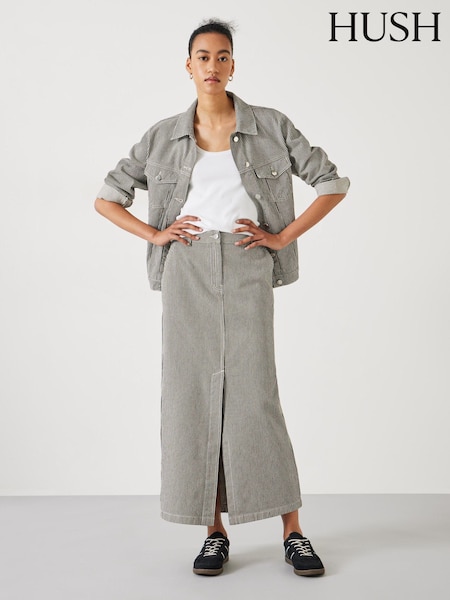 Hush Green Amalia Stripe Denim Maxi Skirt (E11363) | £34