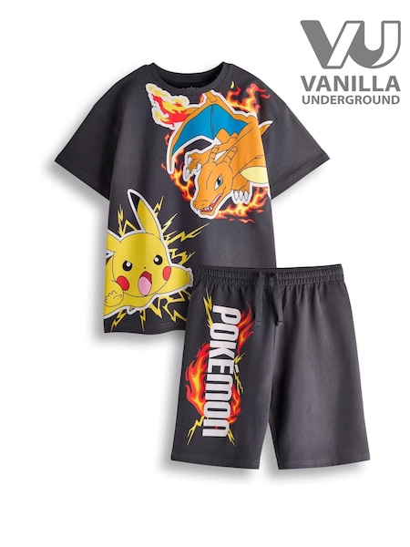 Vanilla Underground Grey Boys Pokemon 100% Cotton T-Shirt and Shorts Set (E11401) | £22