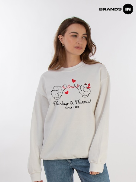 Brands In White Mickey Mouse Love Hands Women Disney Sweatshirt (E11422) | £36.50
