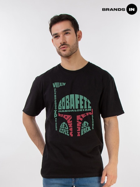 Brands In Black Mens Star Wars Boba Fett Head 100% Cotton T-Shirt (E11423) | £25