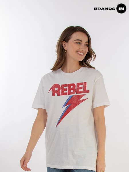 Brands In White David Bowie Distressed Rebel Women Boyfriend Fit Music T-Shirt (E11428) | £26