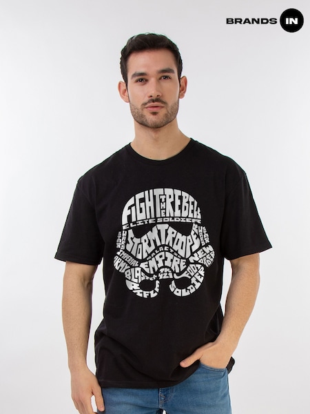 Brands In Black Mens Star Wars Stormtrooper Text Head 100% Cotton T-Shirt (E11432) | £25