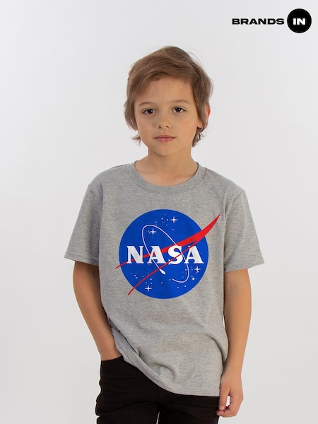 Brands In Grey Boys Nasa Insignia Logo Heather 100% Cotton T-Shirt (E11442) | £20