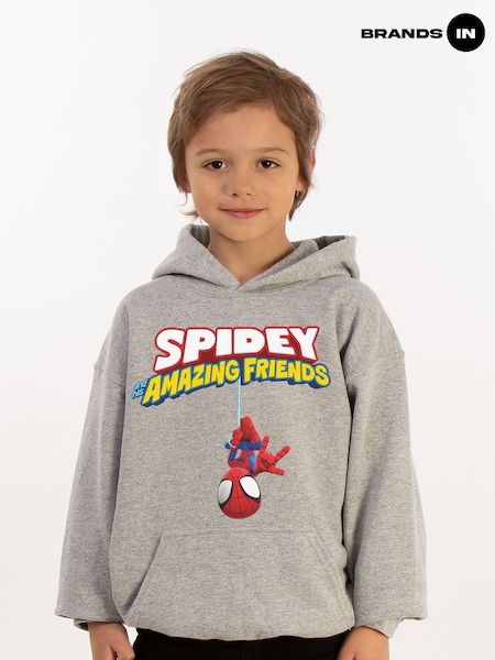 Brands In Grey Spider-Man Hanging Upside Down Boys Heather Hoodie (E11463) | £31