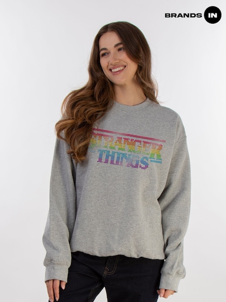 Brands In Grey Netflix Stranger Things Rainbow Dot Logo Women Heather Sweatshirt (E11467) | £36