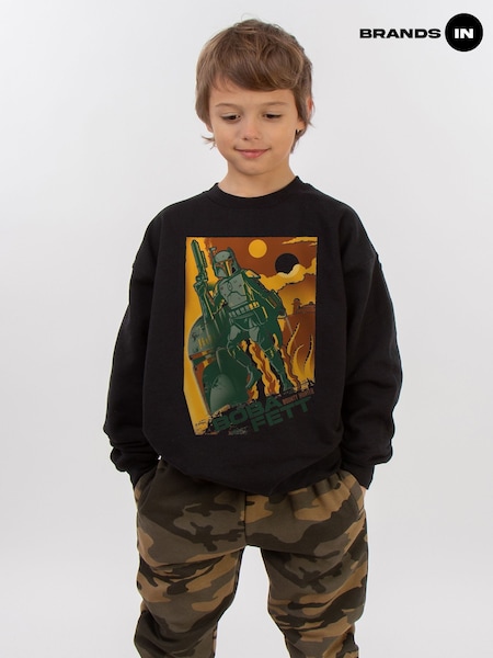 Brands In Black Boys Star Wars Biba Fett Collage 100% Cottton Sweatshirt (E11468) | £24.50
