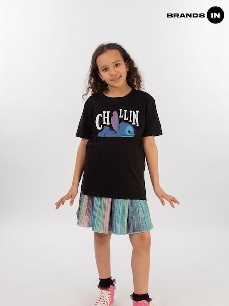 Brands In Black 100% Cotton Lilo And Stitch Chillin Girls T-Shirt (E11472) | £20