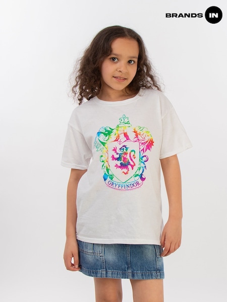 Brands In White 100% Cotton Harry Potter Gryffindor Crest Tie Dye Infill Girls T-Shirt (E11476) | £20