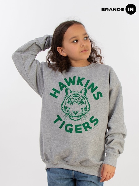 Brands In Grey Netflix Stranger Things Hawkins Tigers Girls Heather Sweatshirt (E11477) | £25