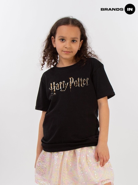 Brands In Black 100% Cotton Harry Potter Full Colour Logo Girls T-Shirt (E11482) | £20