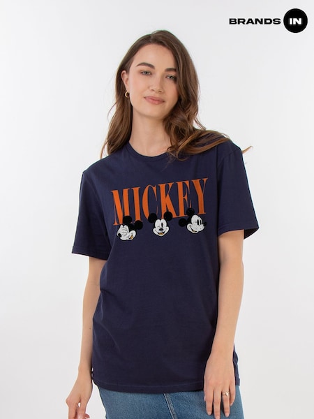 Brands In Blue Womens Boyfriend Fit Mickey Mouse Faces Disney T-Shirt (E11486) | £25