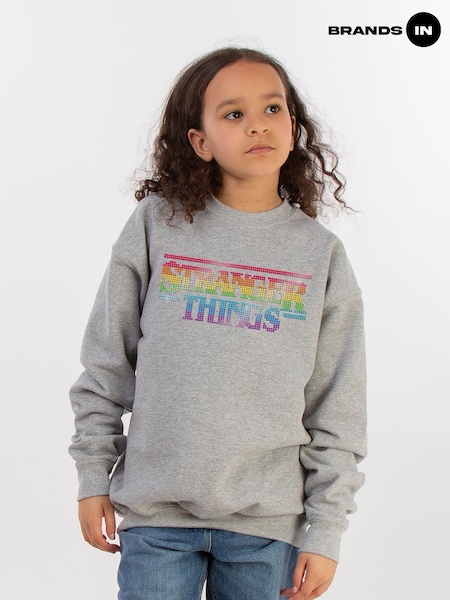 Brands In Grey Netflix Stranger Things Rainbow Dot Logo Girls Heather Sweatshirt (E11487) | £25