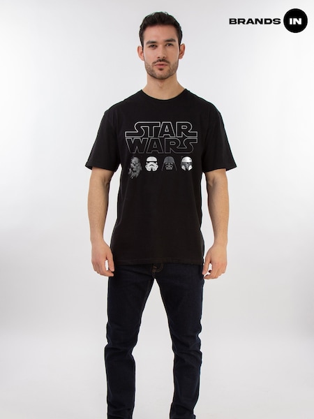 Brands In Black Mens Star Wars Character Heads 100% Cotton T-Shirt (E11493) | £25