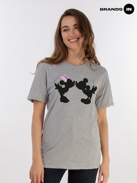 Brands In Grey Womens Boyfriend Fit Mickey Mouse Faces Disney T-Shirt (E11498) | £25