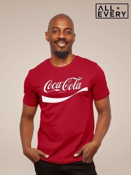 All + Every Red Mens Coca Cola Logo Swoosh 100% Cotton T-Shirt (E11510) | £23