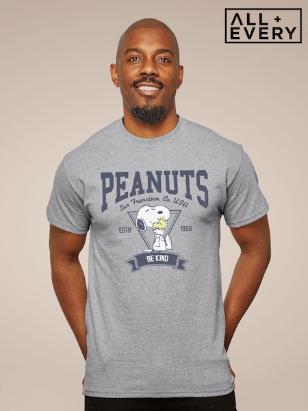 All + Every Grey Peanuts Snoopy And Woodstock San Francisco Be Kind Mens T-Shirt (E11511) | £23