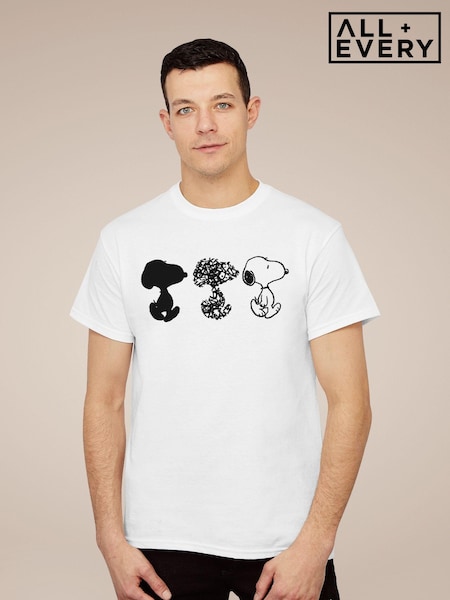 All + Every White Peanuts Snoopy Black And Trio Mens 100% Cotton T-Shirt (E11536) | £23