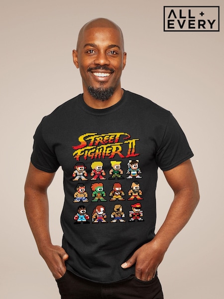 All + Every Black Street Fighter II Pixel Characters Mens 100% Cotton T-Shirt (E11555) | £23
