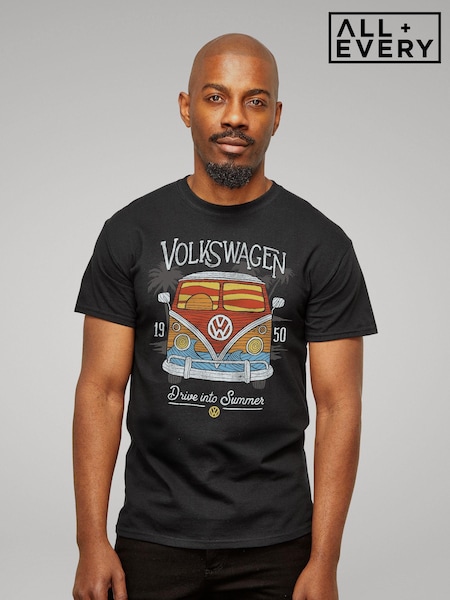All + Every Black Mens Volkswagen Drive Into Summer 100% Cotton T-Shirt (E11572) | £23