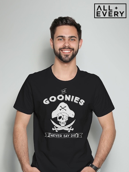 All + Every Black Mens 100% Cotton The Goonies Never Say Die T-Shirt (E11577) | £23