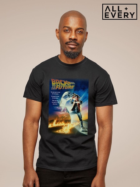 All + Every Black Mens 100% Cotton Back To The Future Marty Looking At Watch T-Shirt (E11578) | £23