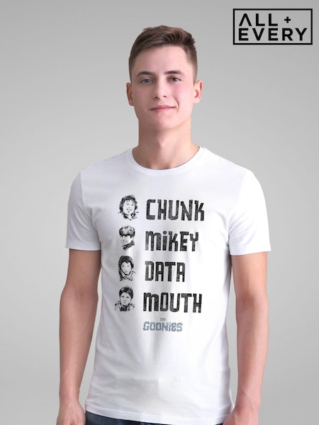 All + Every White Mens 100% Cotton The Goonies Character Line Up T-Shirt (E11579) | £23