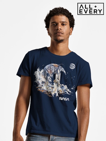 All + Every Blue NASA Mens Take Off Earth Montage 100% Cotton T-Shirt (E11585) | £23