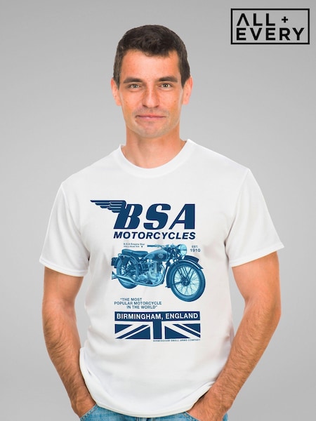 All + Every White BSA Mens Motorcycles Birmingham England 100% Cotton T-Shirt (E11589) | £23